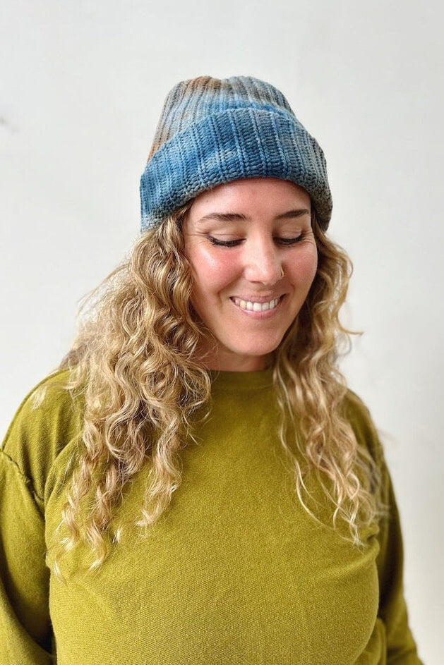 Mira Blackman hand dyed beanie in dawn