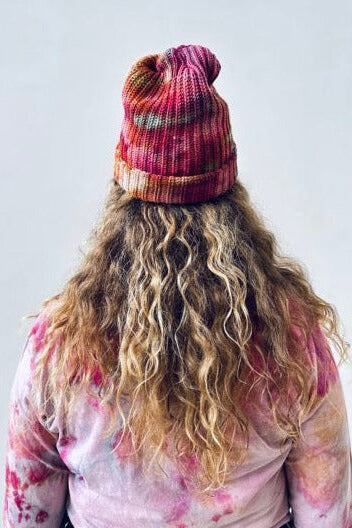 Mira Blackman hand dyed beanie in wildflower