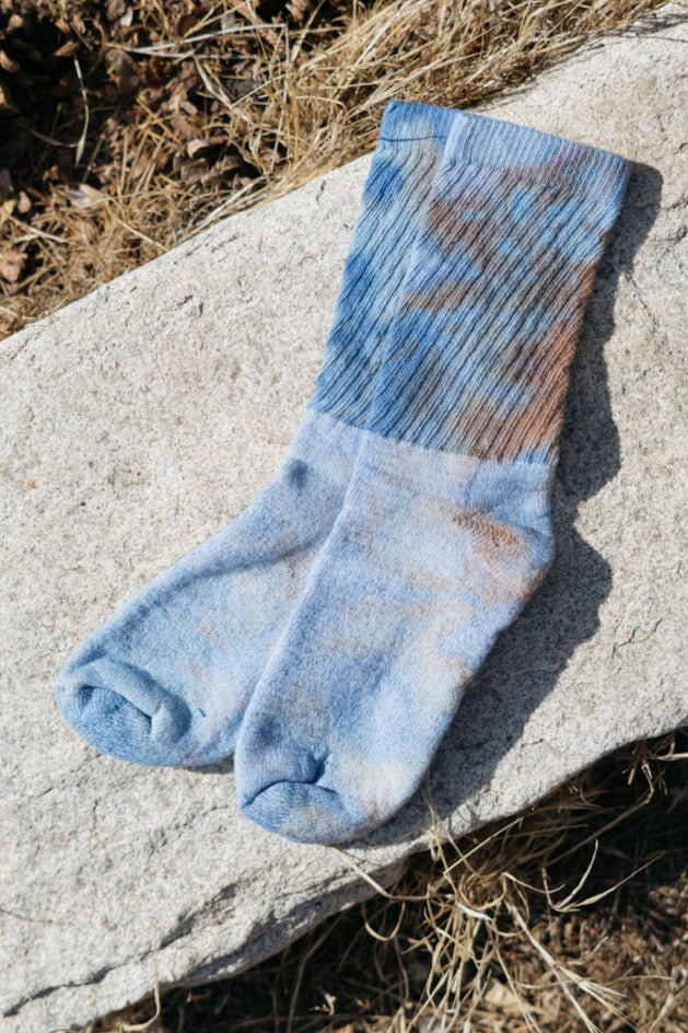 Mira Blackman hand dyed crew socks in dawn