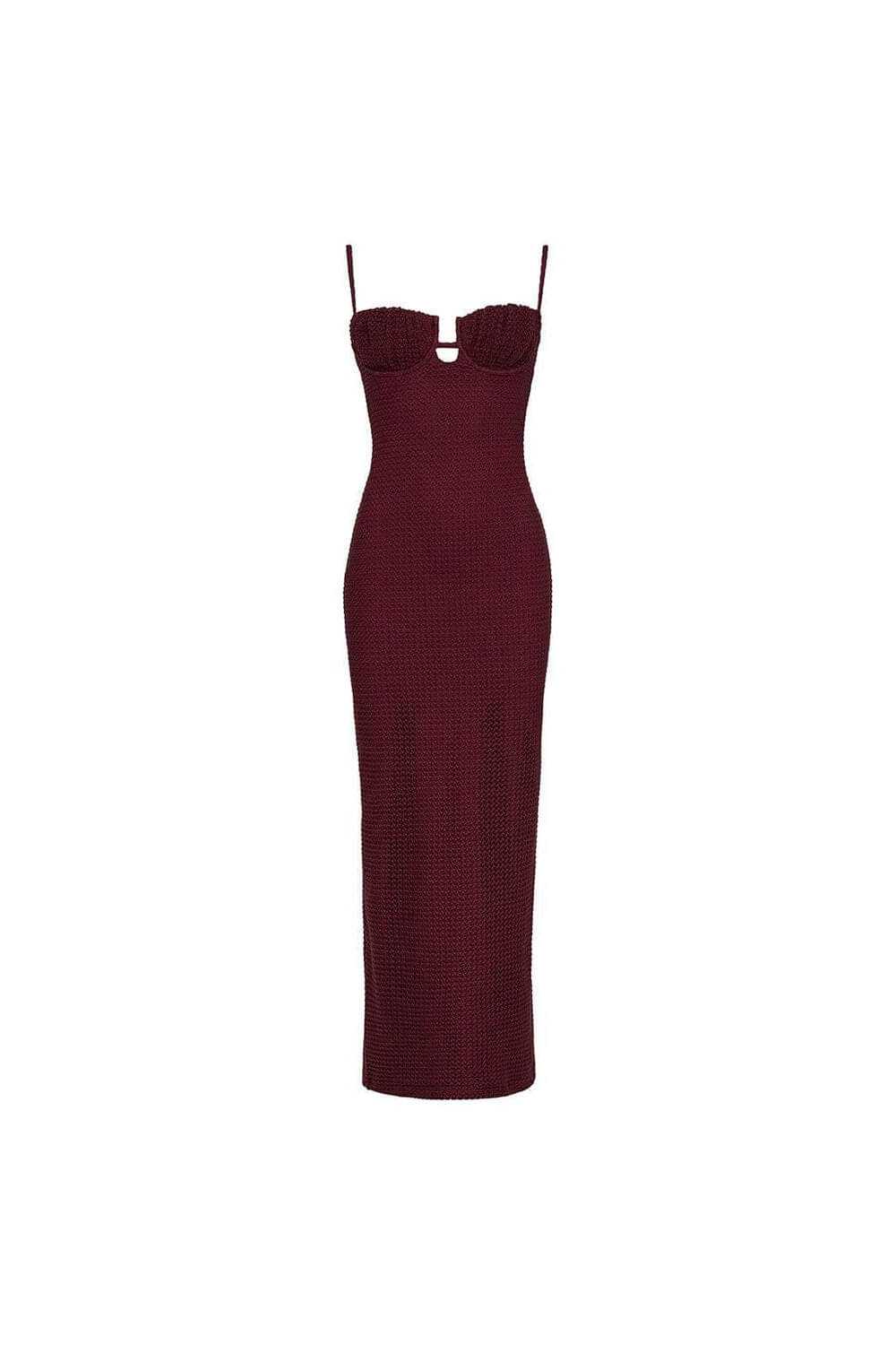 Montce Petal Long Slip Dress in maroon crochet
