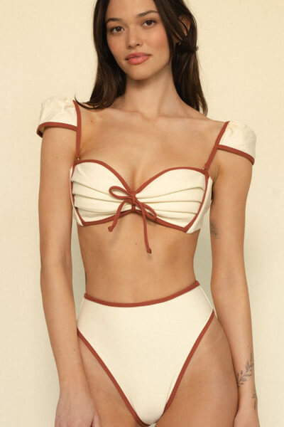 Montce Swim cabana bows bikini top in oat terracotta