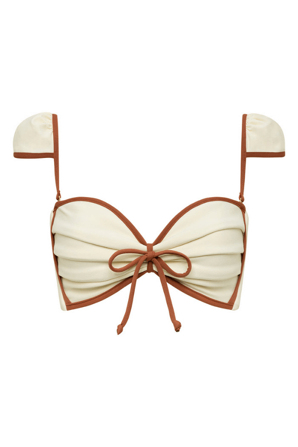 Montce Swim cabana bows bikini top in oat terracotta