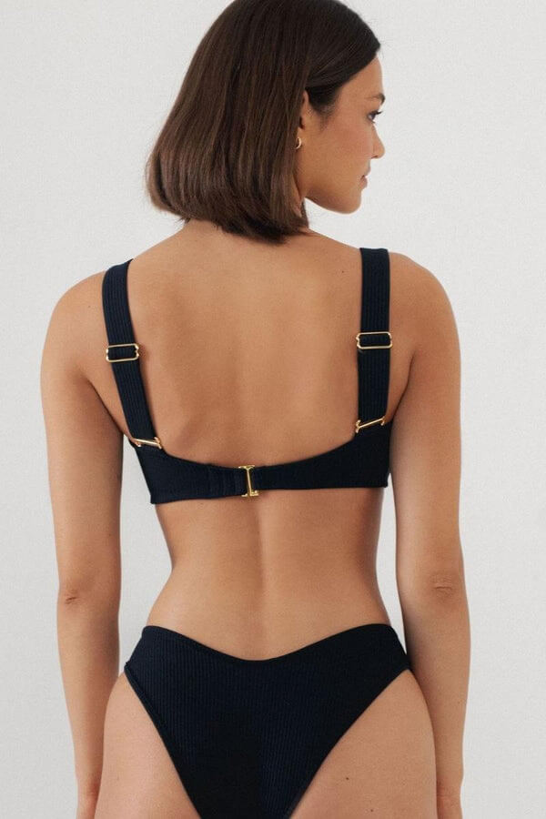 Montce Swim Hayden Bikini Top in black rib
