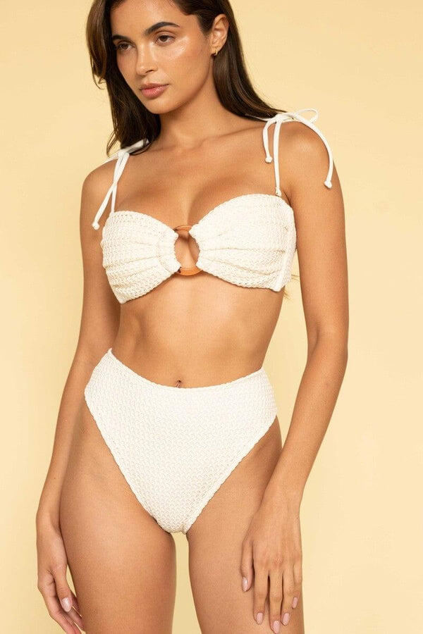Montce Swim Tori Ties bandeau top in bone crochet