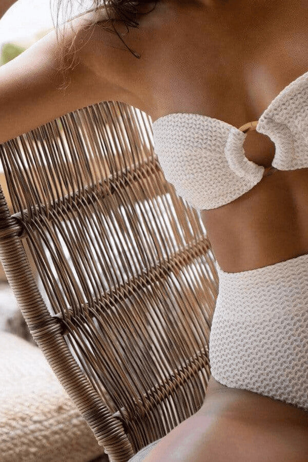 Montce Swim Tori Ties bandeau top in bone crochet