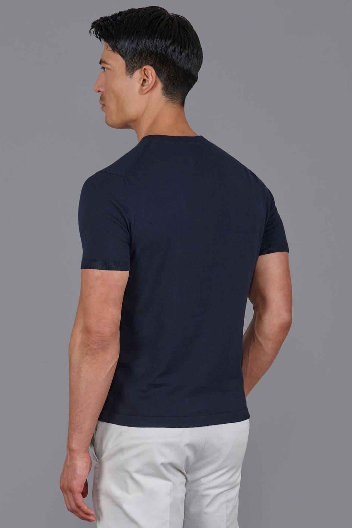 Paul James cotton knitted pocket tee in navy