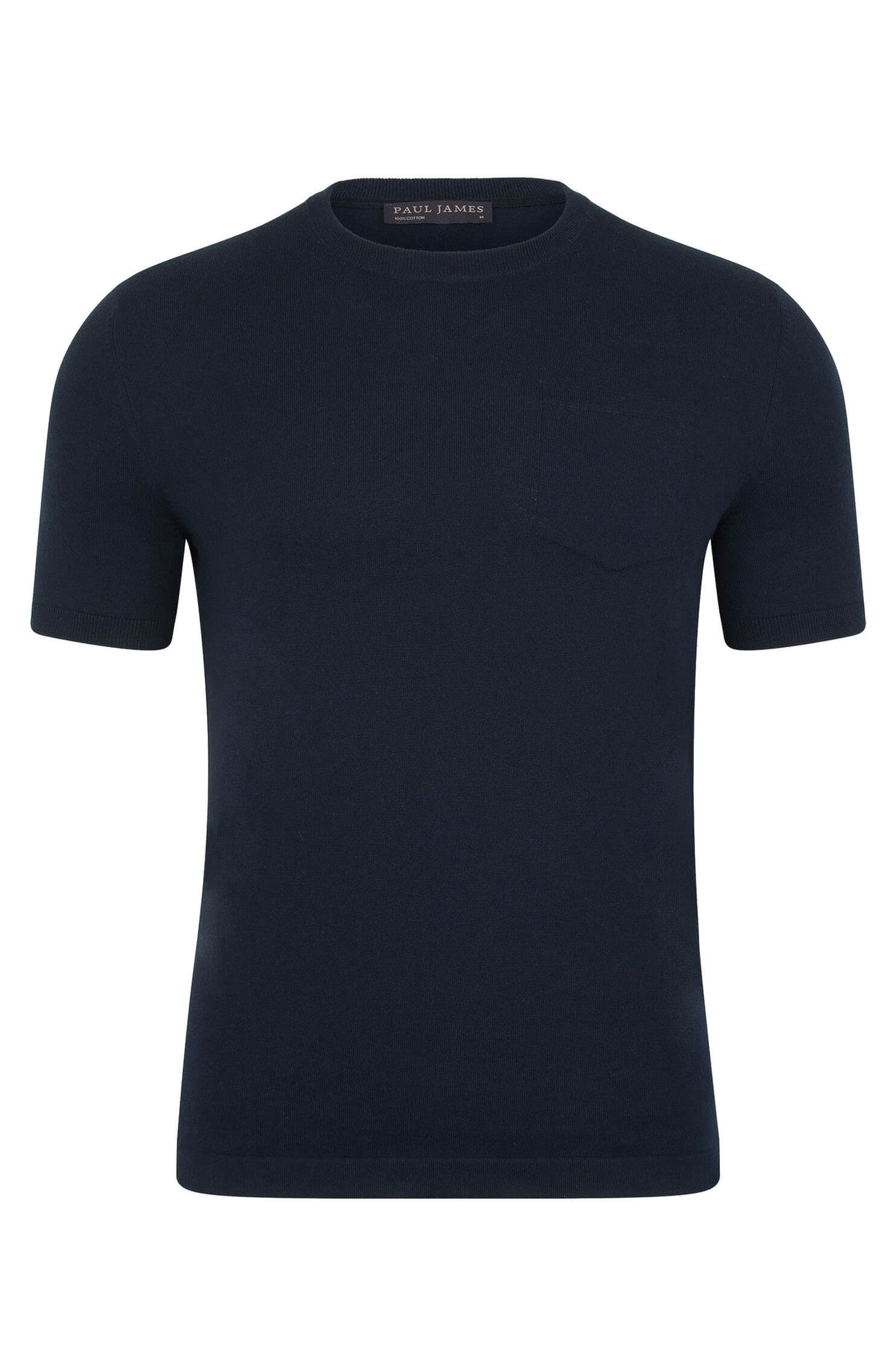 Paul James cotton knitted pocket tee in navy