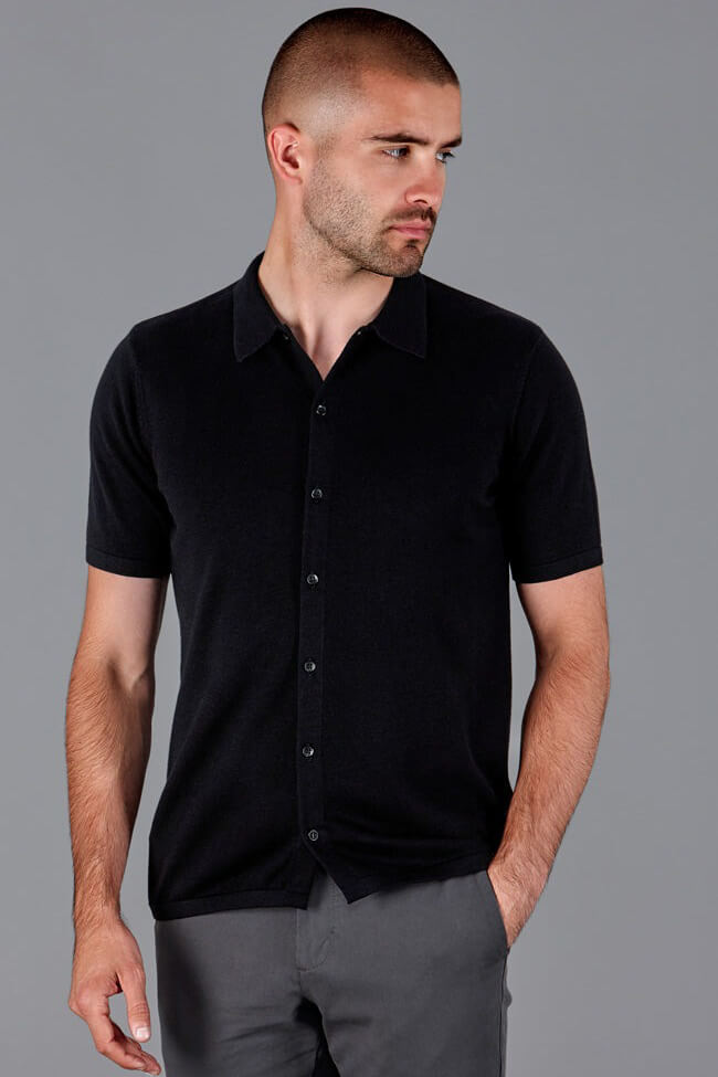 Paul James lightweight cotton short sleeve shirt in black