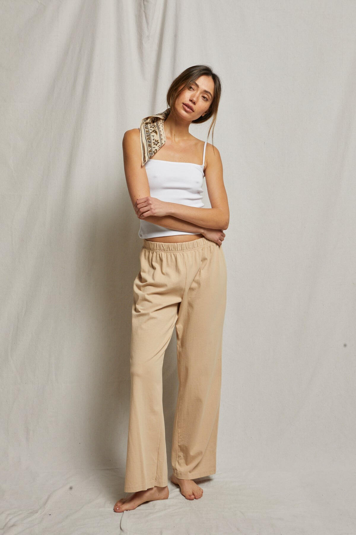 Perfect White Tee  Adele pant in sand dune