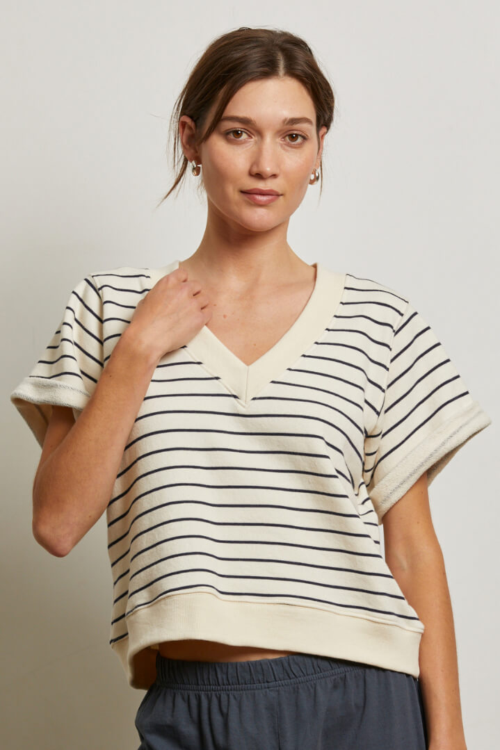 Perfect White Tee Briggs Sweatshirt in natural night stripe