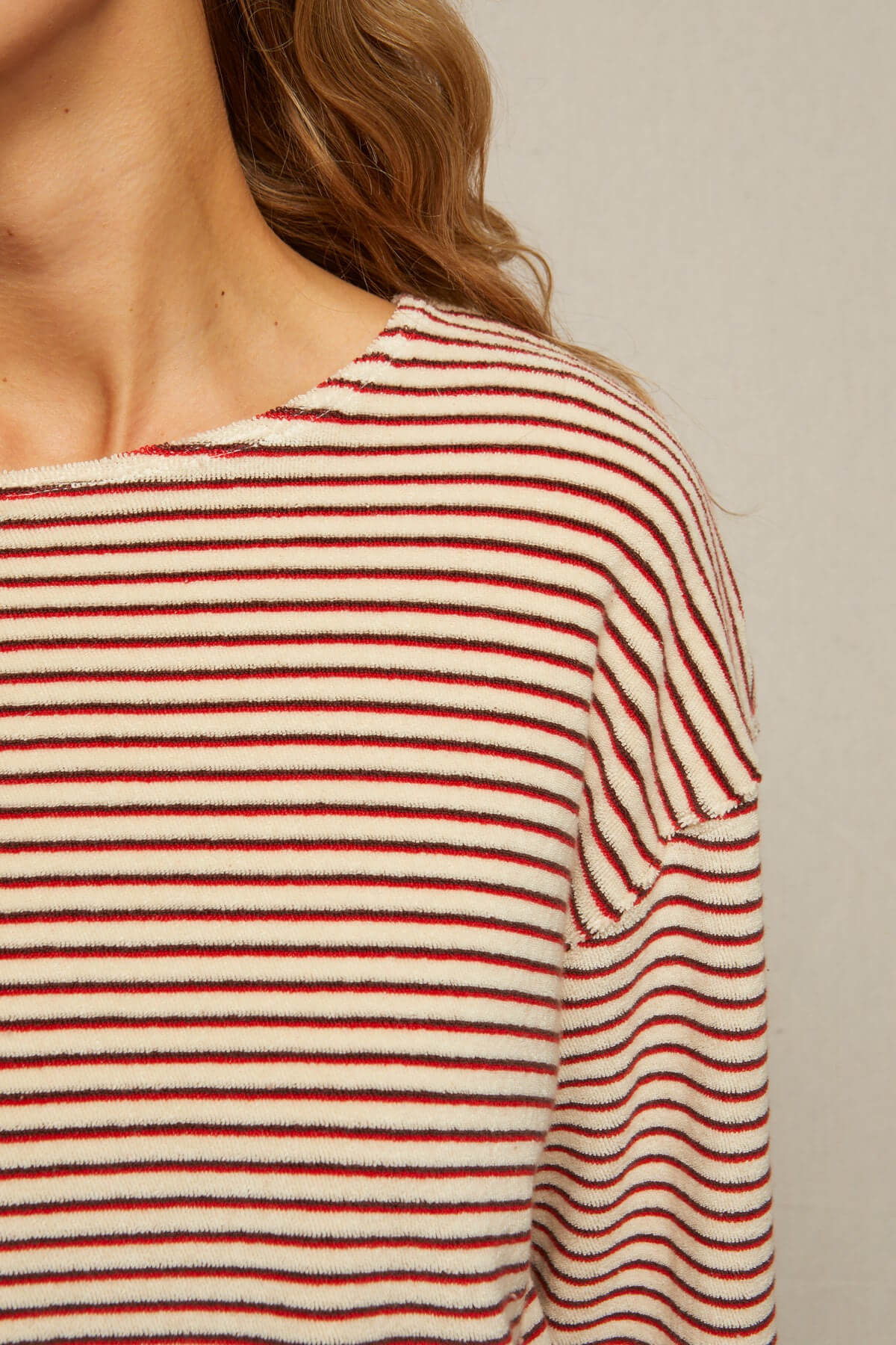 Perfect White Tee Cami long sleeve in poppy and chocolate stripe