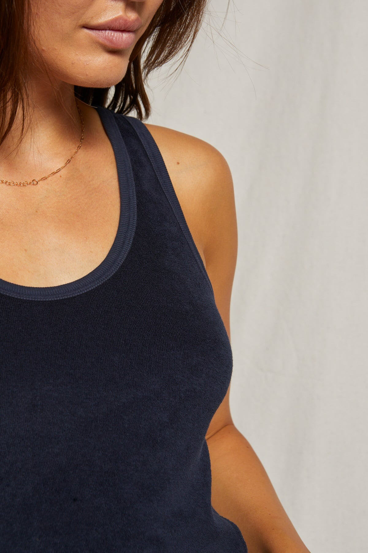 Perfect White Tee cruise terry tank in navy