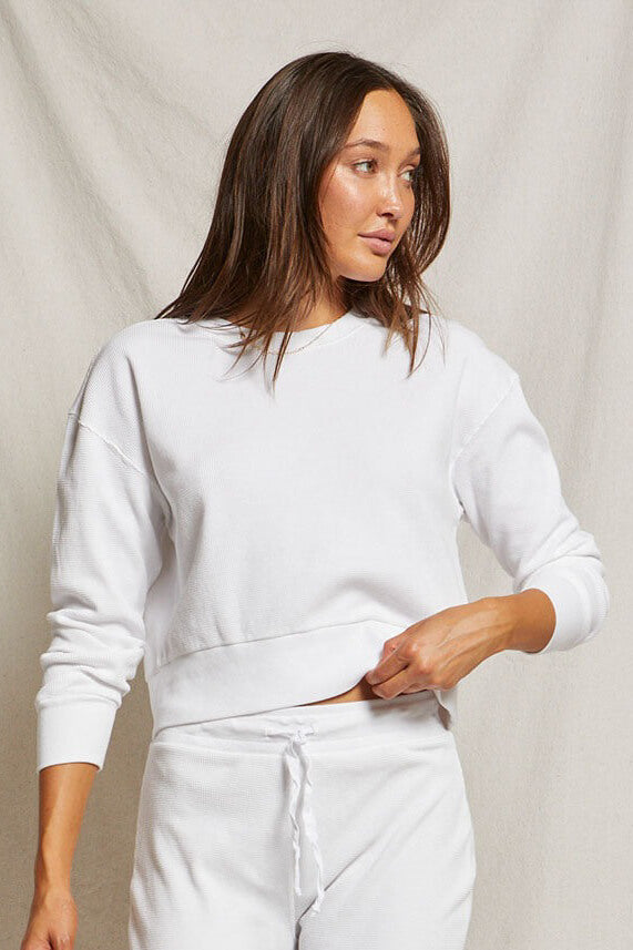 Perfect White Tee kendall waffle pullover in white