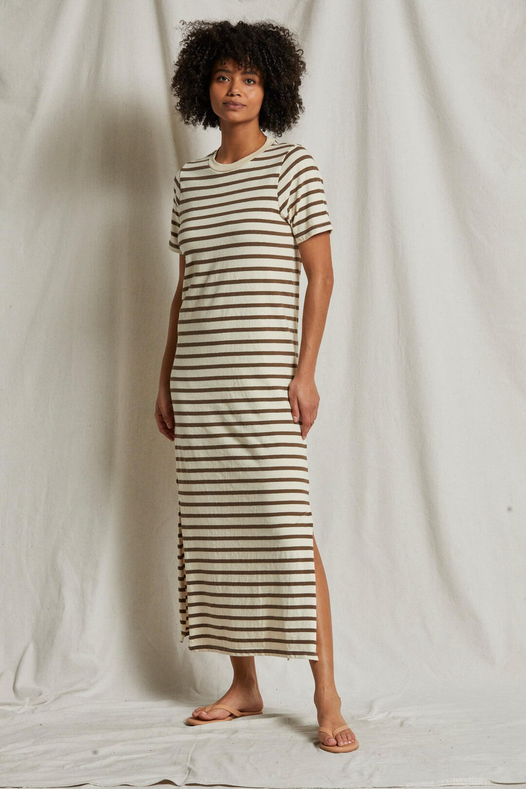 Perfect White Tee Lover dress in walnut stripe