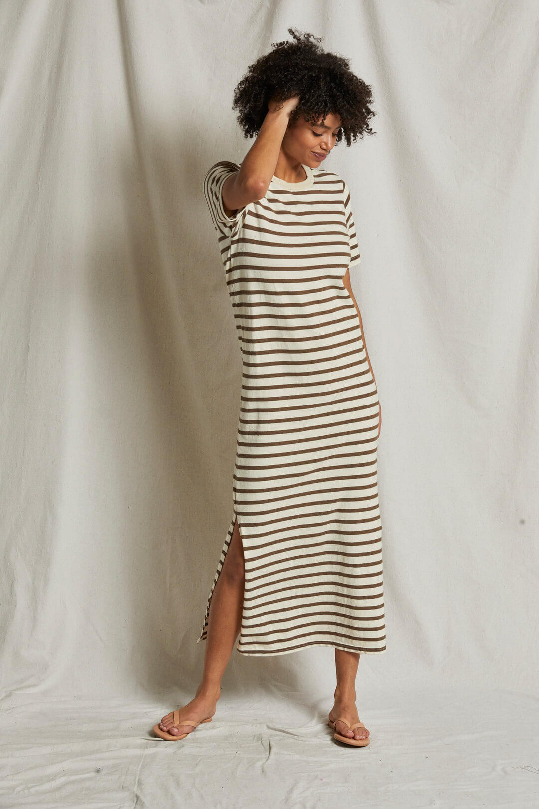 Perfect White Tee Lover dress in walnut stripe