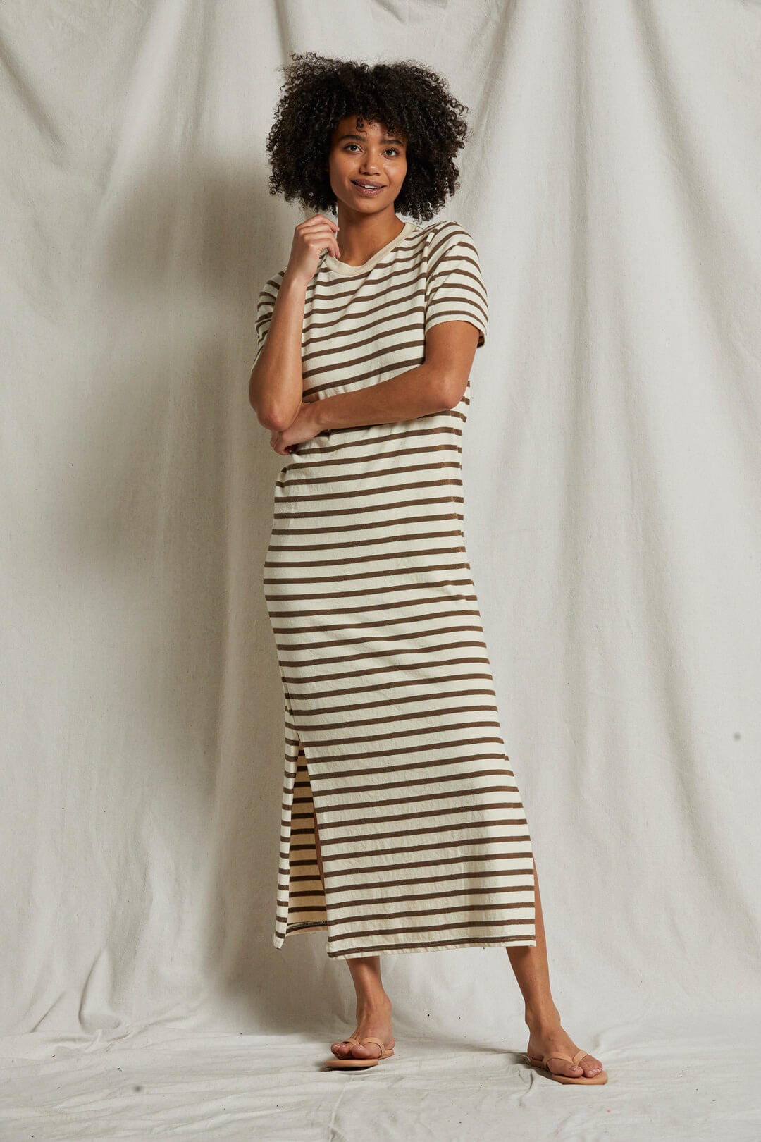 Perfect White Tee Lover dress in walnut stripe