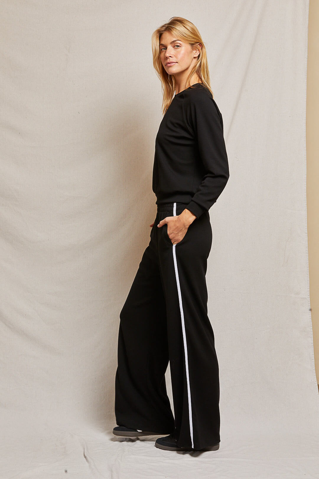 Perfect White Tee Nadia sweatpant in black white stripe