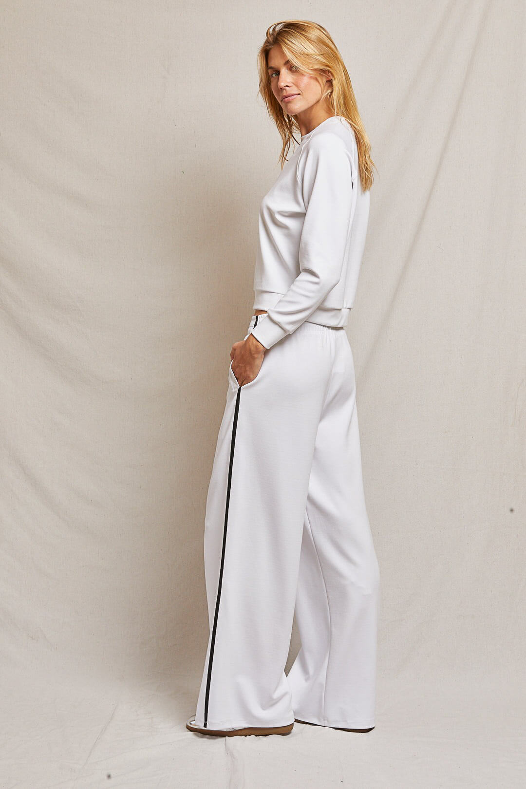 Perfect White Tee Nadia sweatpant in white and black stripe