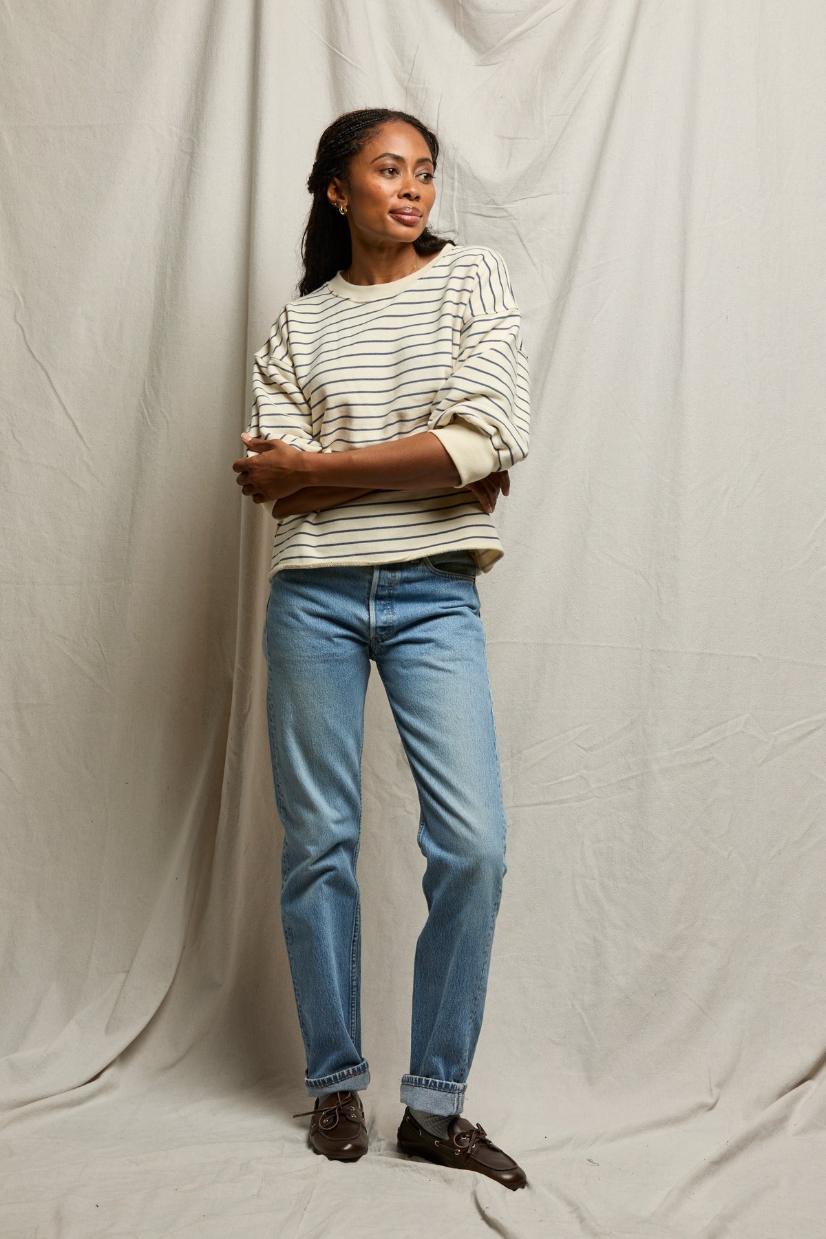 Perfect White Tee Niall sweatshirt in natural night stripe