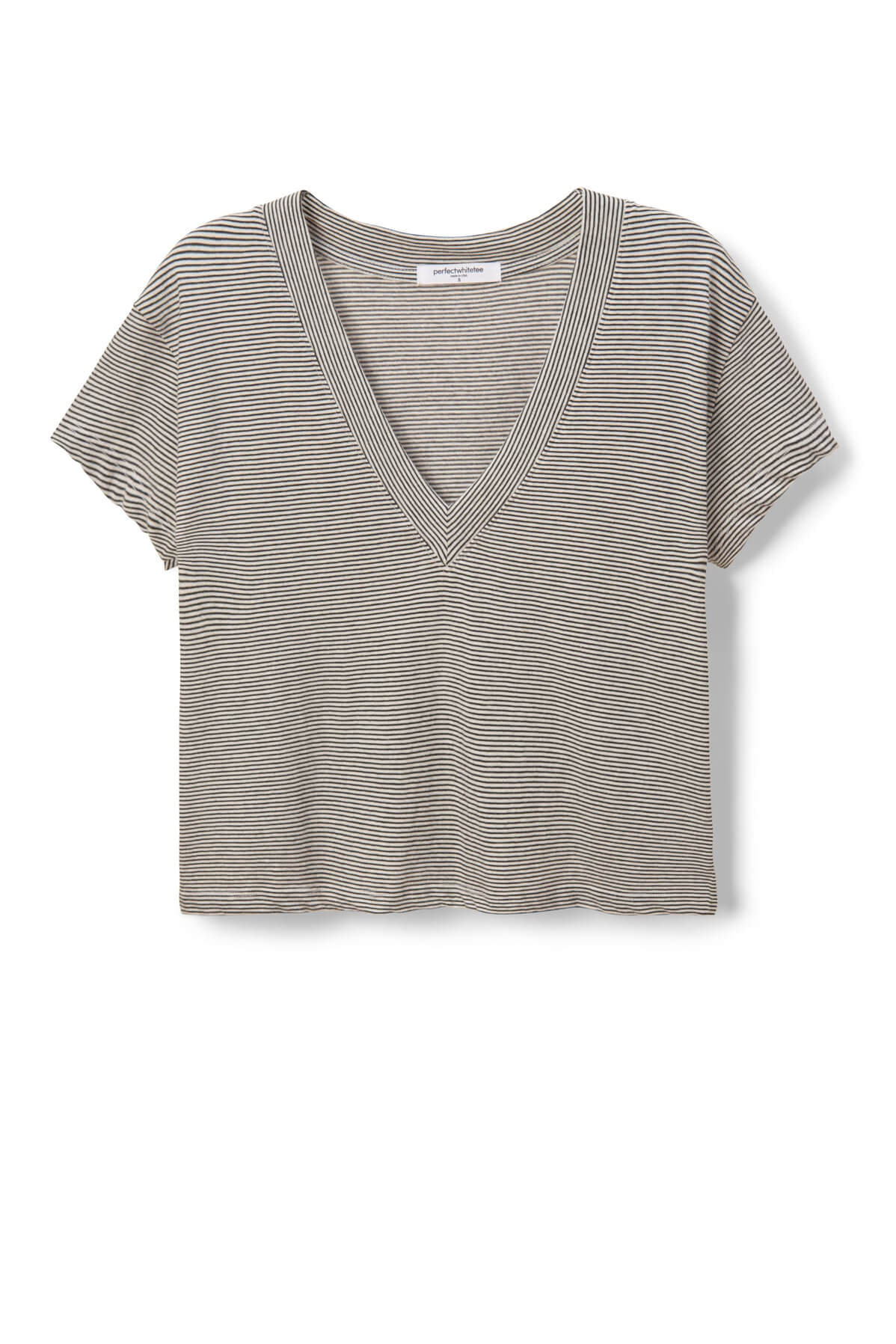 Perfect White Tee Rosie V Neck in ivory and black