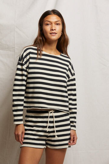 Perfect White Tee taylor long sleeve in black natural stripe