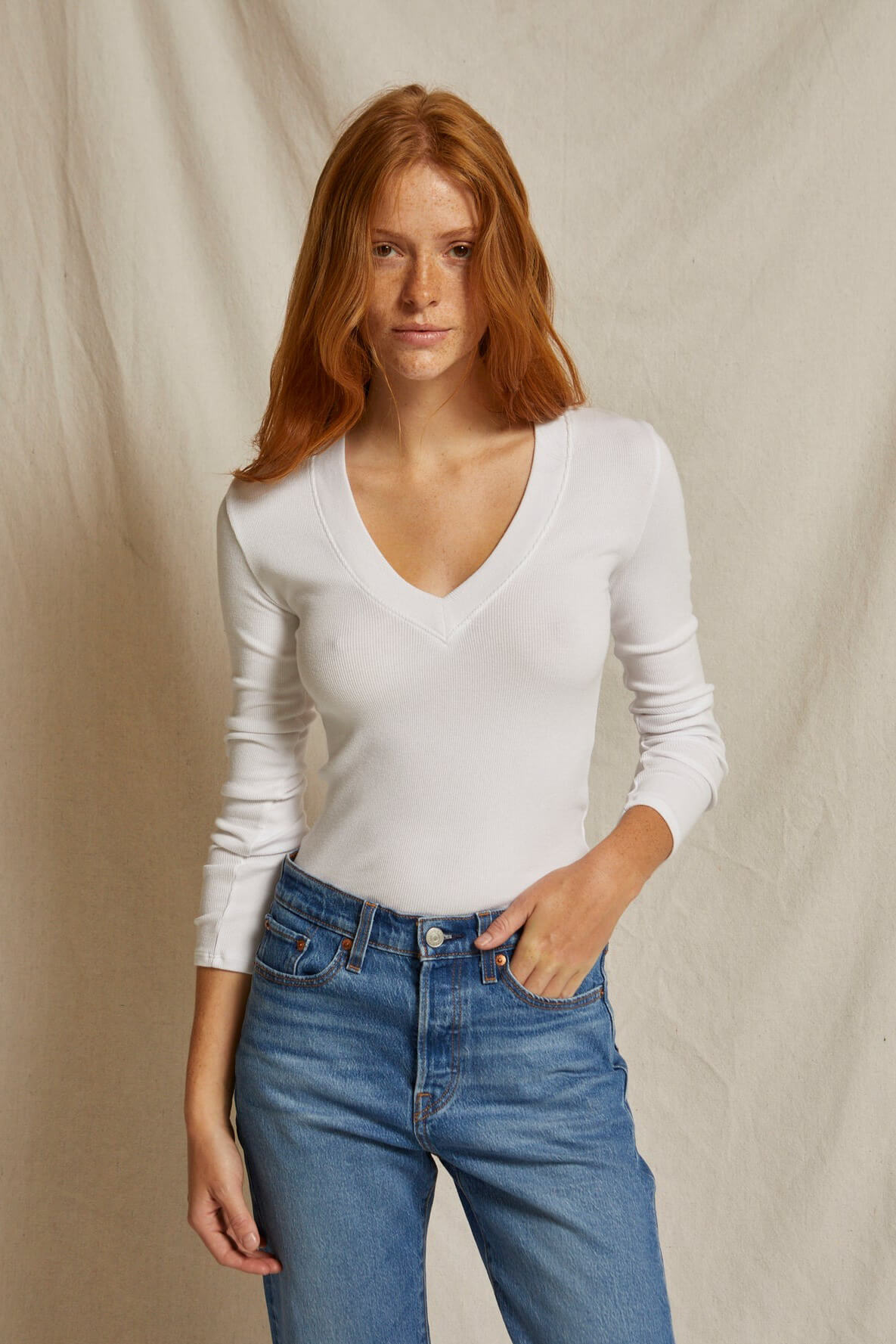 Perfect White Tee Viola Ribbed Long Sleeve in white