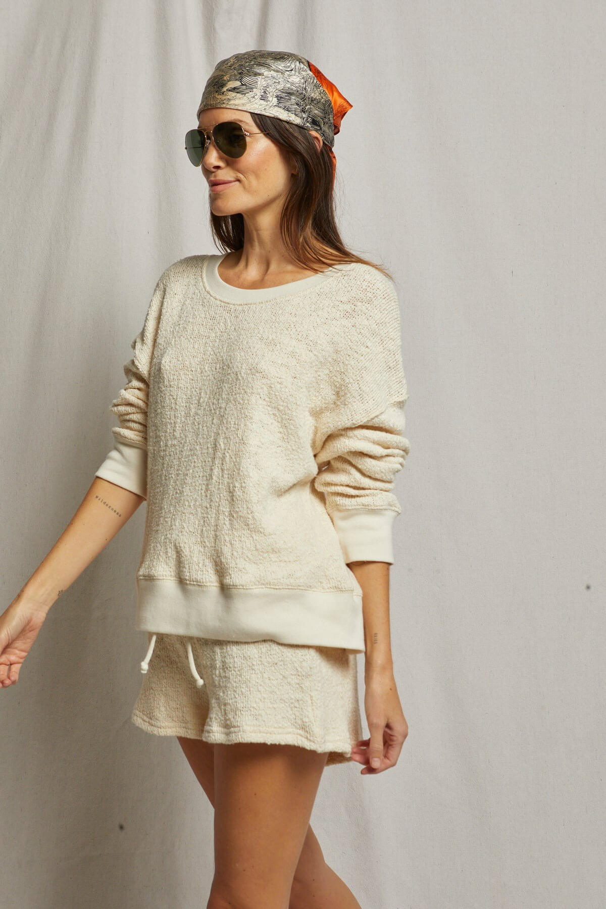 Perfect White Tee Juliette cotton mesh long sleeve pullover in natural