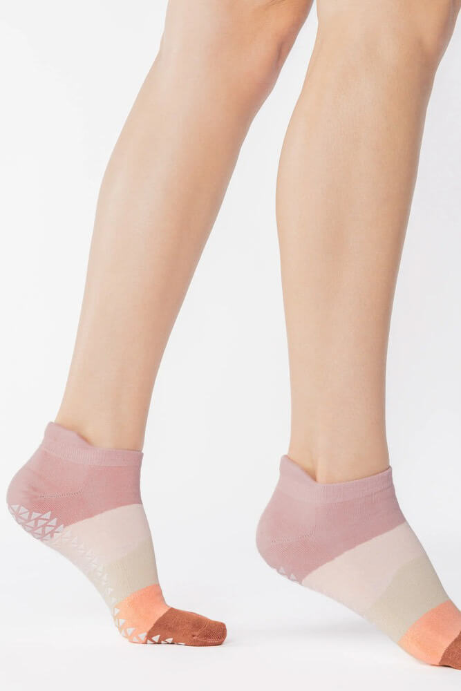 Pointe Studio layered full foot grip sock in coral