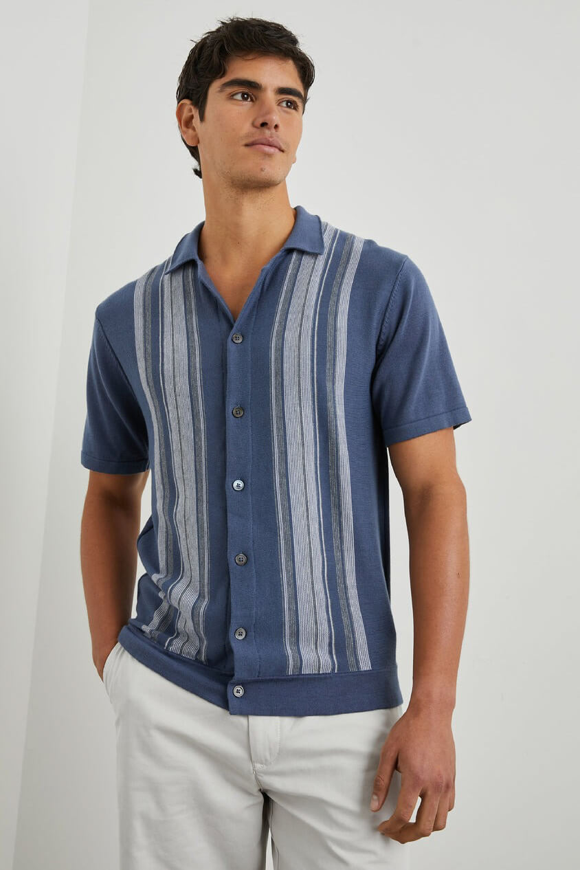 Rails Silas knit button down in blue heather multi