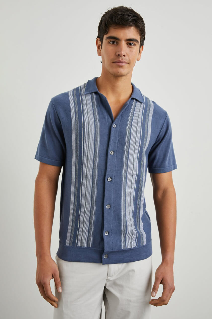 Rails Silas knit button down in blue heather multi