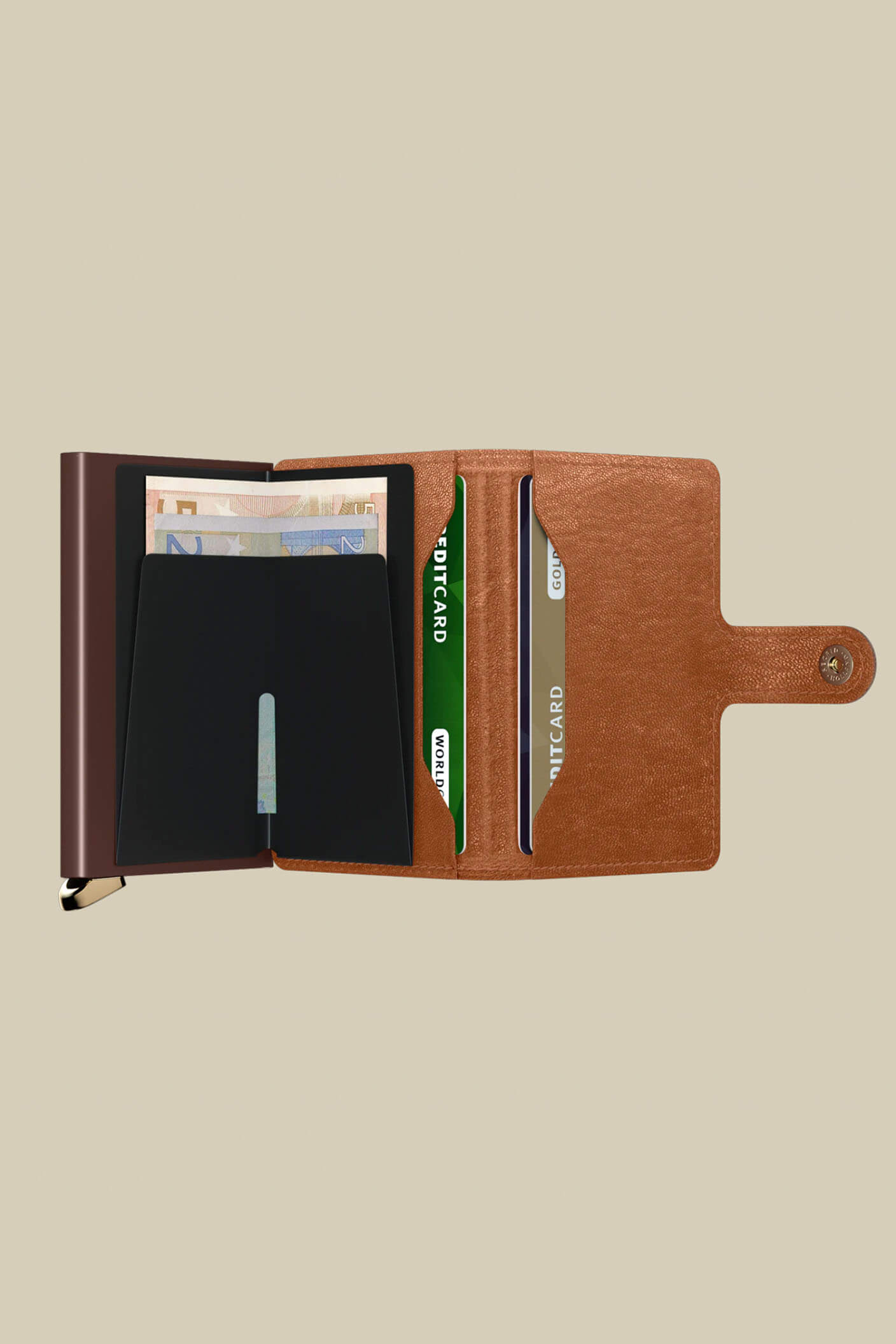 Secrid mini wallet in emboss lines cognac