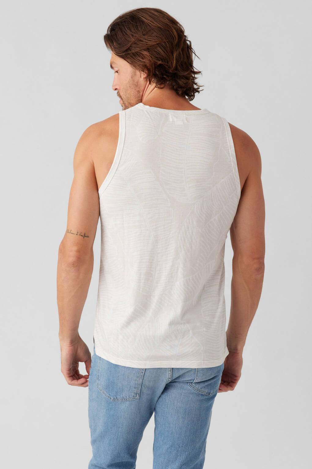 Sol Angles leaf tank in ecru. Sol Angeles men’s clothing. Casual men’s clothing. Upscale men’s clothing. Weekend clothing for men. Vacation clothing for men. Casual chic clothing for men. Men’s vacation clothing. Men’s weekend wear clothing. Linen clothing for men. Comfortable cotton clothing for men. Breathable clothing for men. Transition clothing for men. Casual t-shirts for men. Comfortable men's t-shirts.