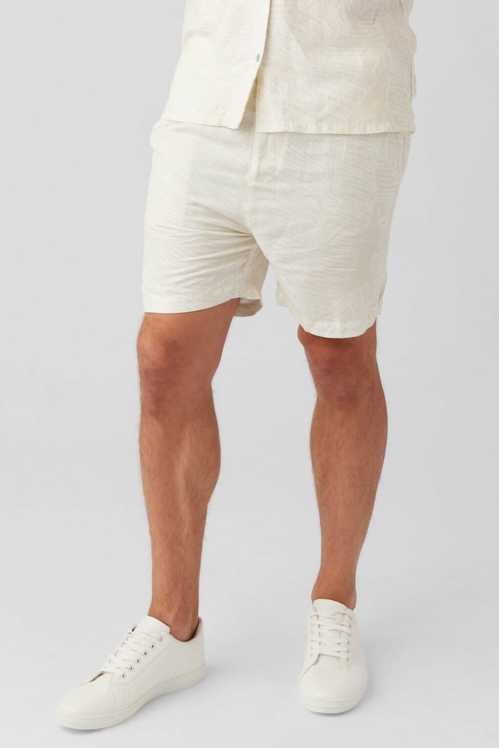 Sol Angeles linen shorts in ecru leaf