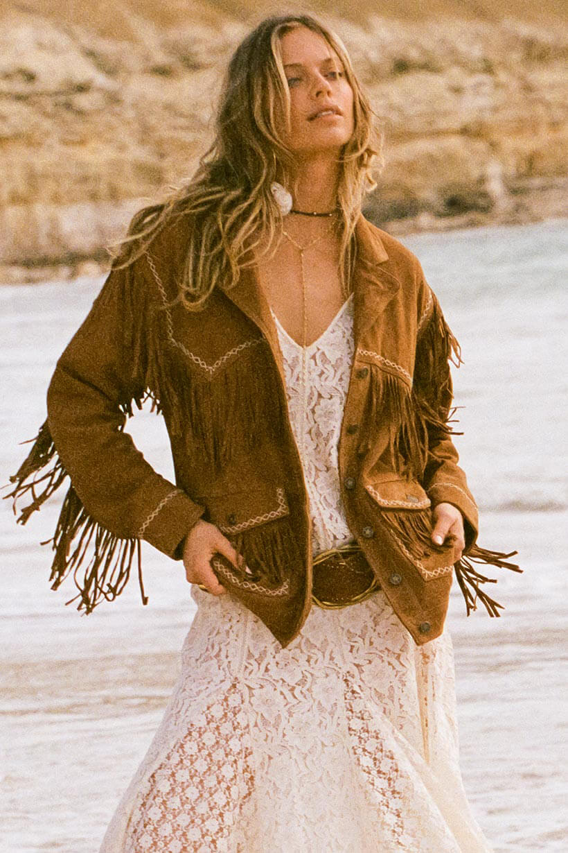 Spell fearless heart suede fringe jacket in vintage tan