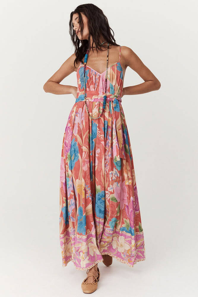 Spell painters garden strappy maxi in crimson