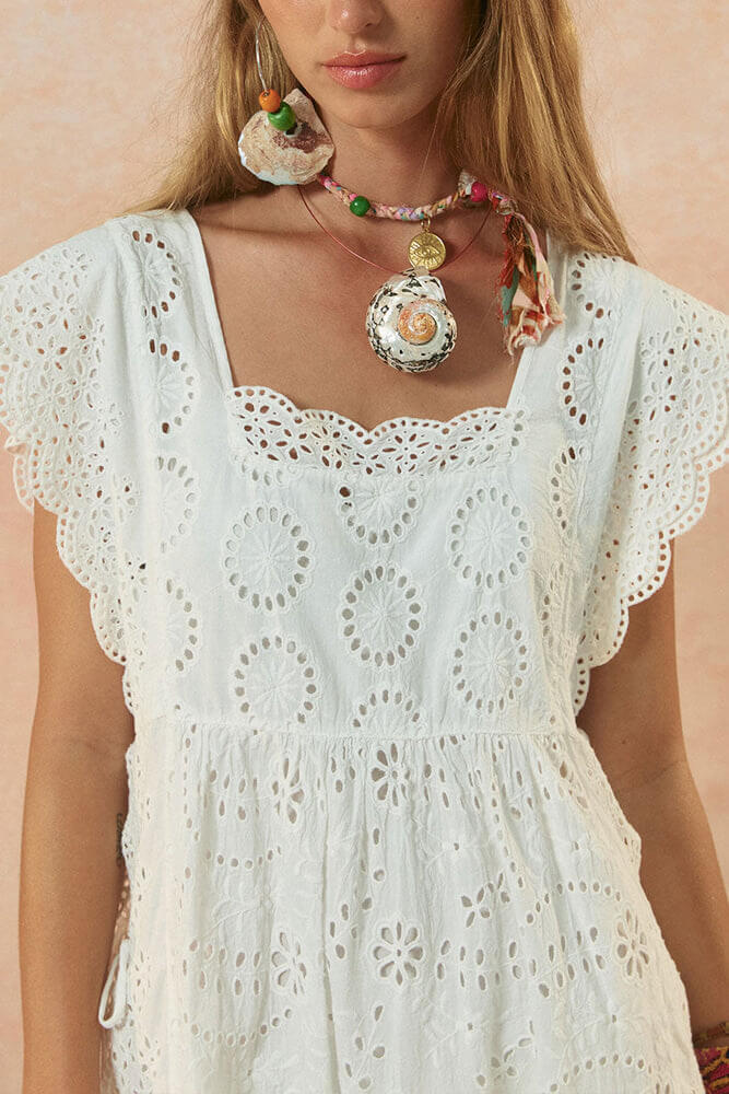 Spell Yaya Lace Kaftan in antique white