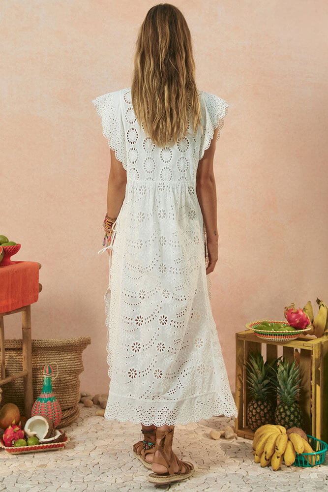 Spell Yaya Lace Kaftan in antique white