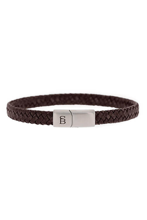 Steel and Barnett silver riley leather bracelet in brown