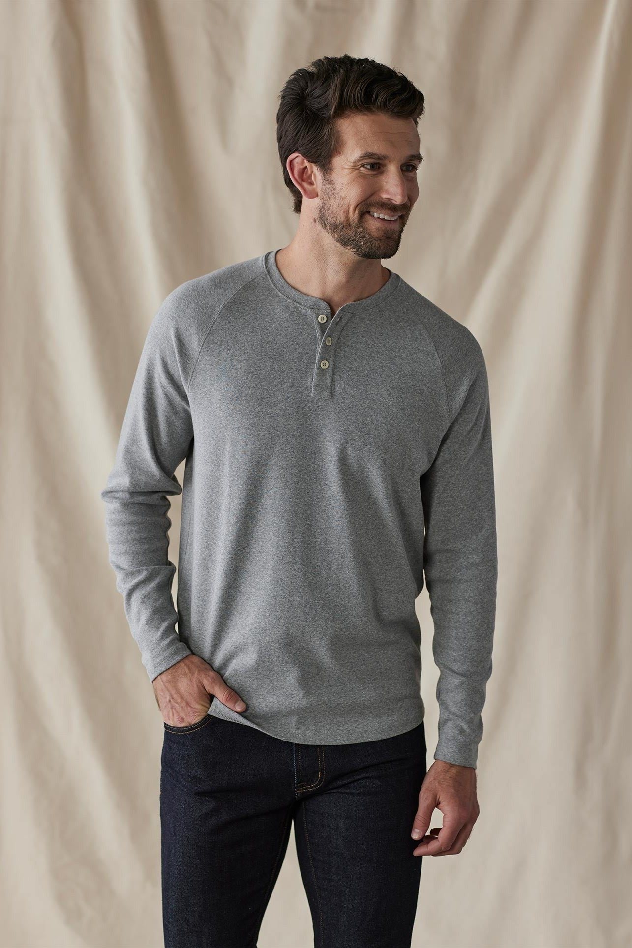 The Normal Brand Puremeso Everyday Henley in grey