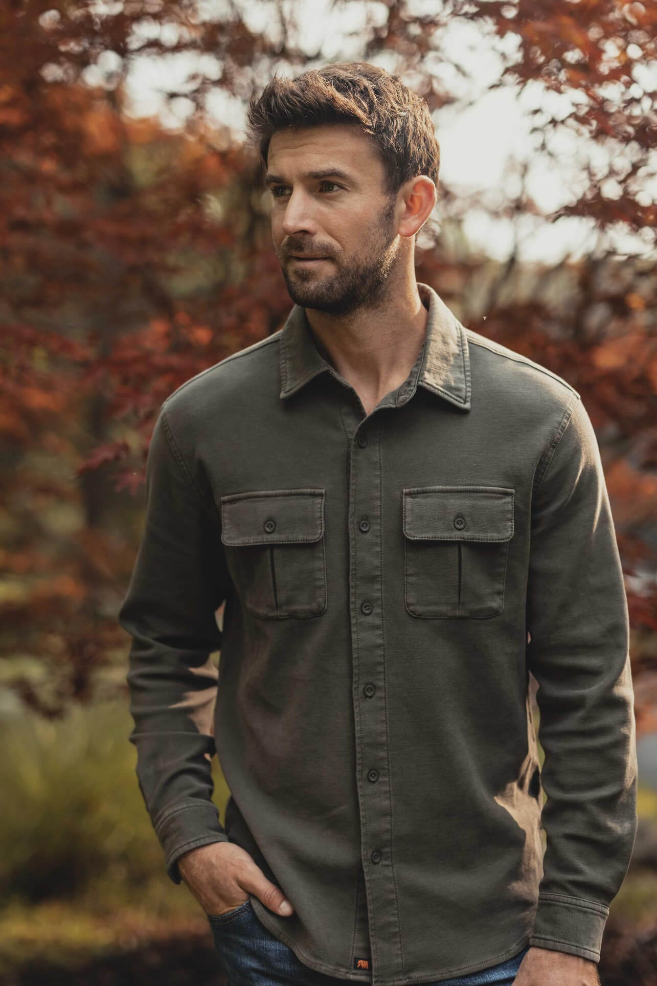 The Normal Brand comfort terry shirt jacket in olive