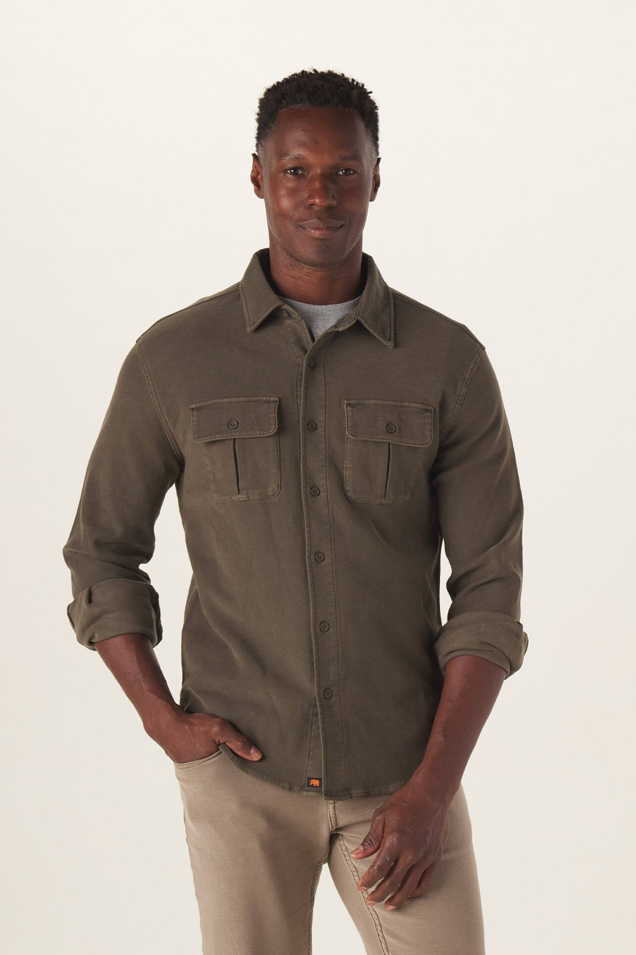 The Normal Brand comfort terry shirt jacket in olive