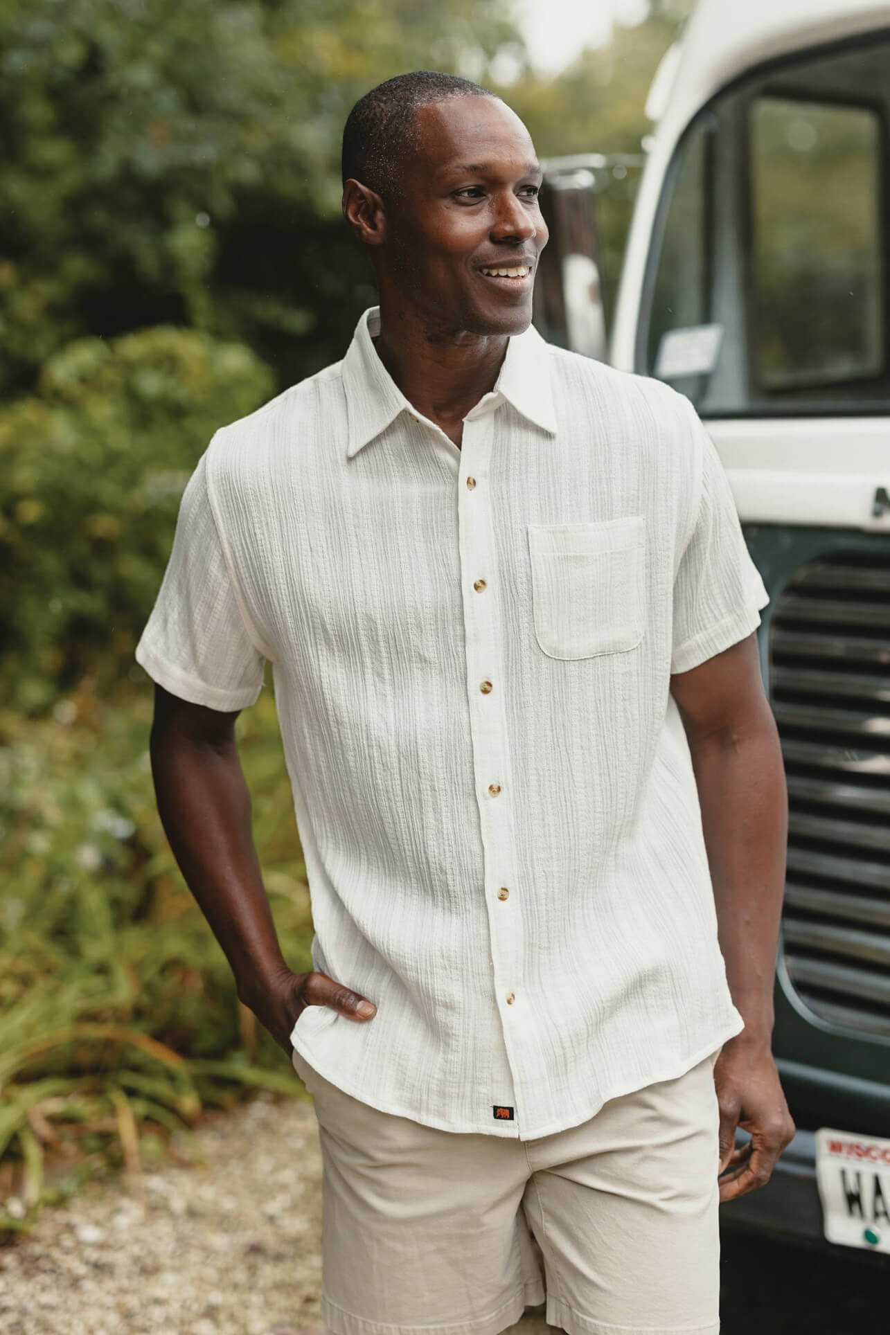The Normal Brand Freshwater button up shirt in ivory crinkle