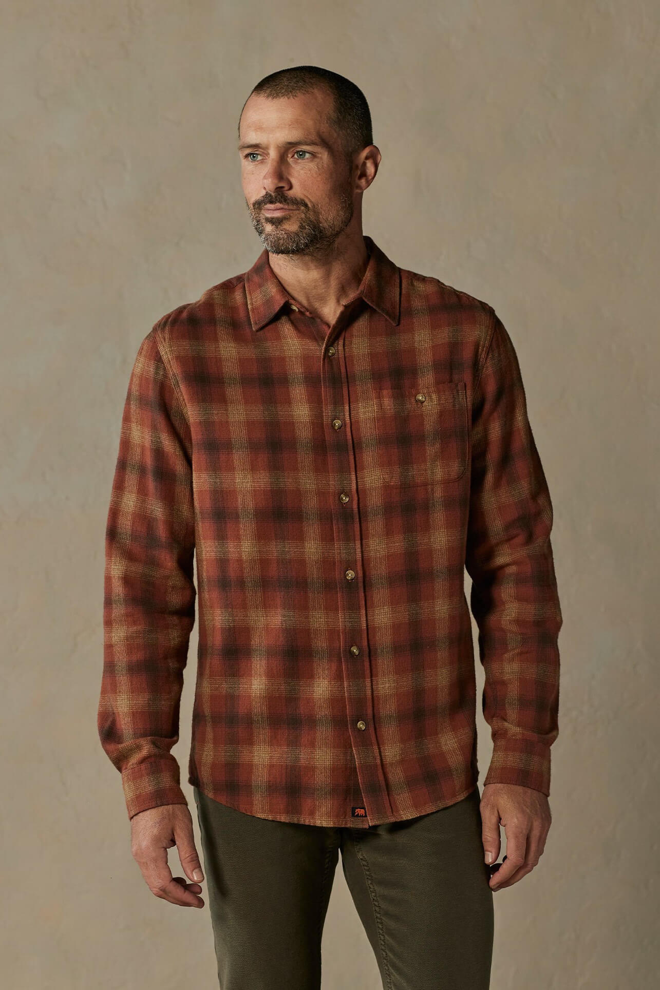 The Normal Brand Hudson double brushed flannel in maple glaze