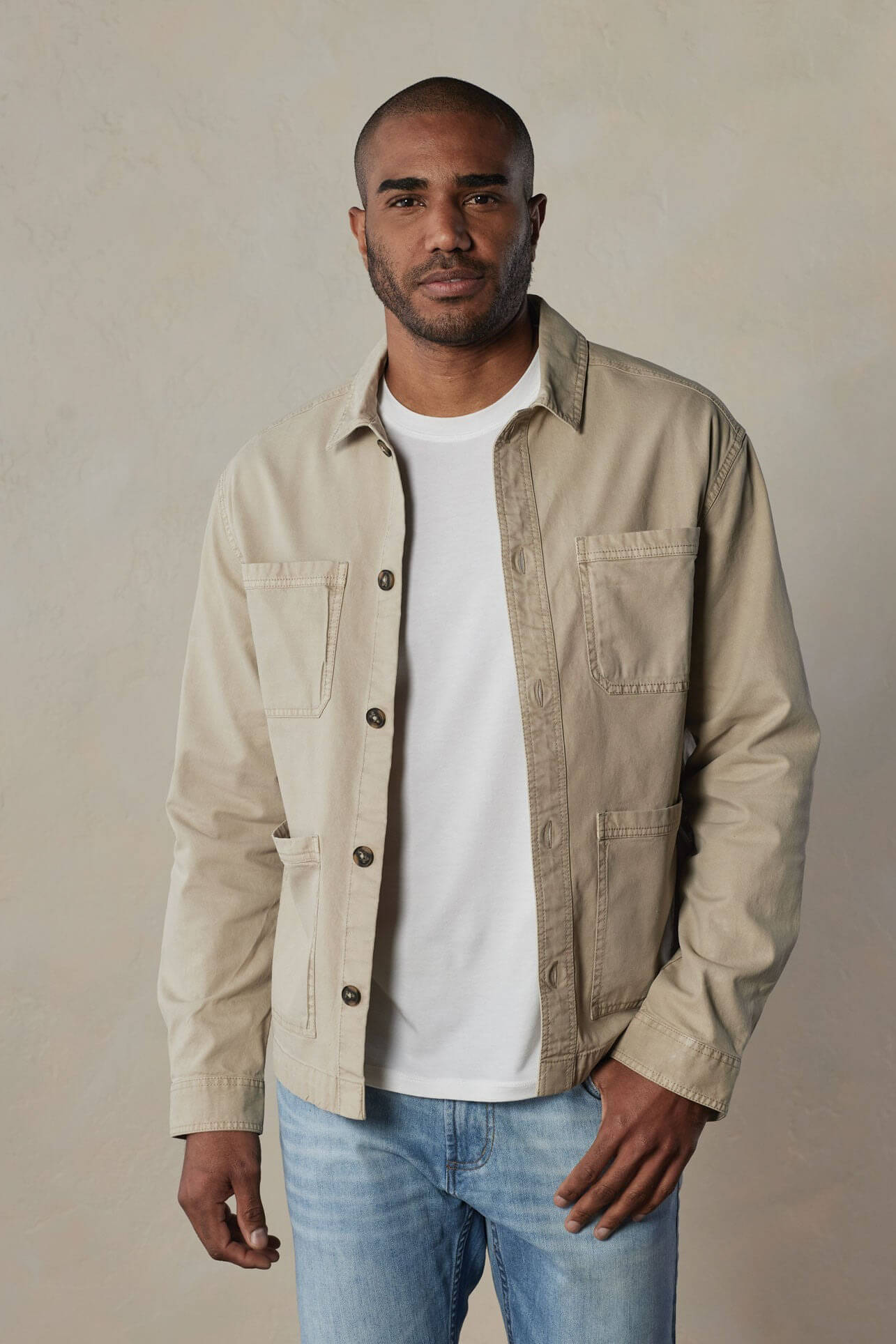 The Normal Brand James canvas overshirt in sand dune