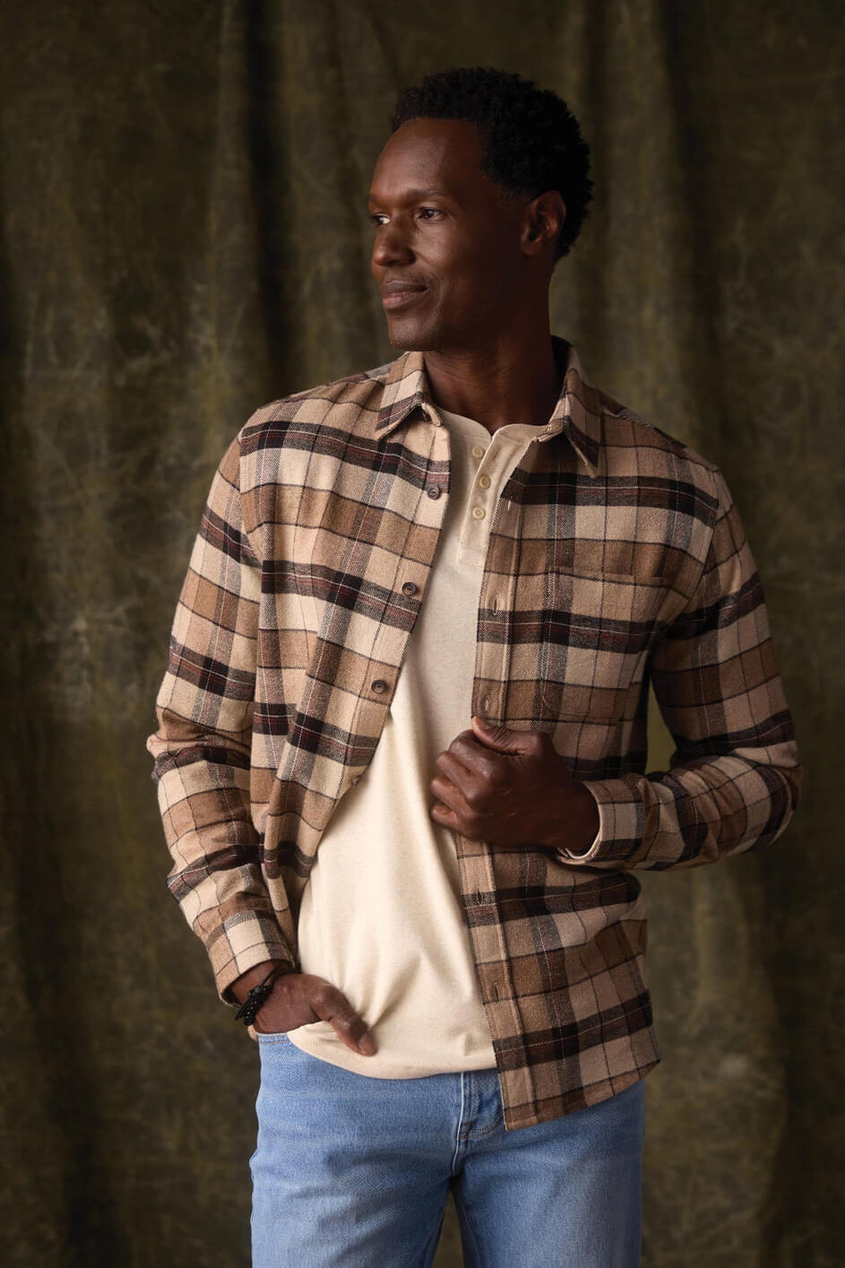The Normal Brand Louis Heavyweight Flannel in mink plaid