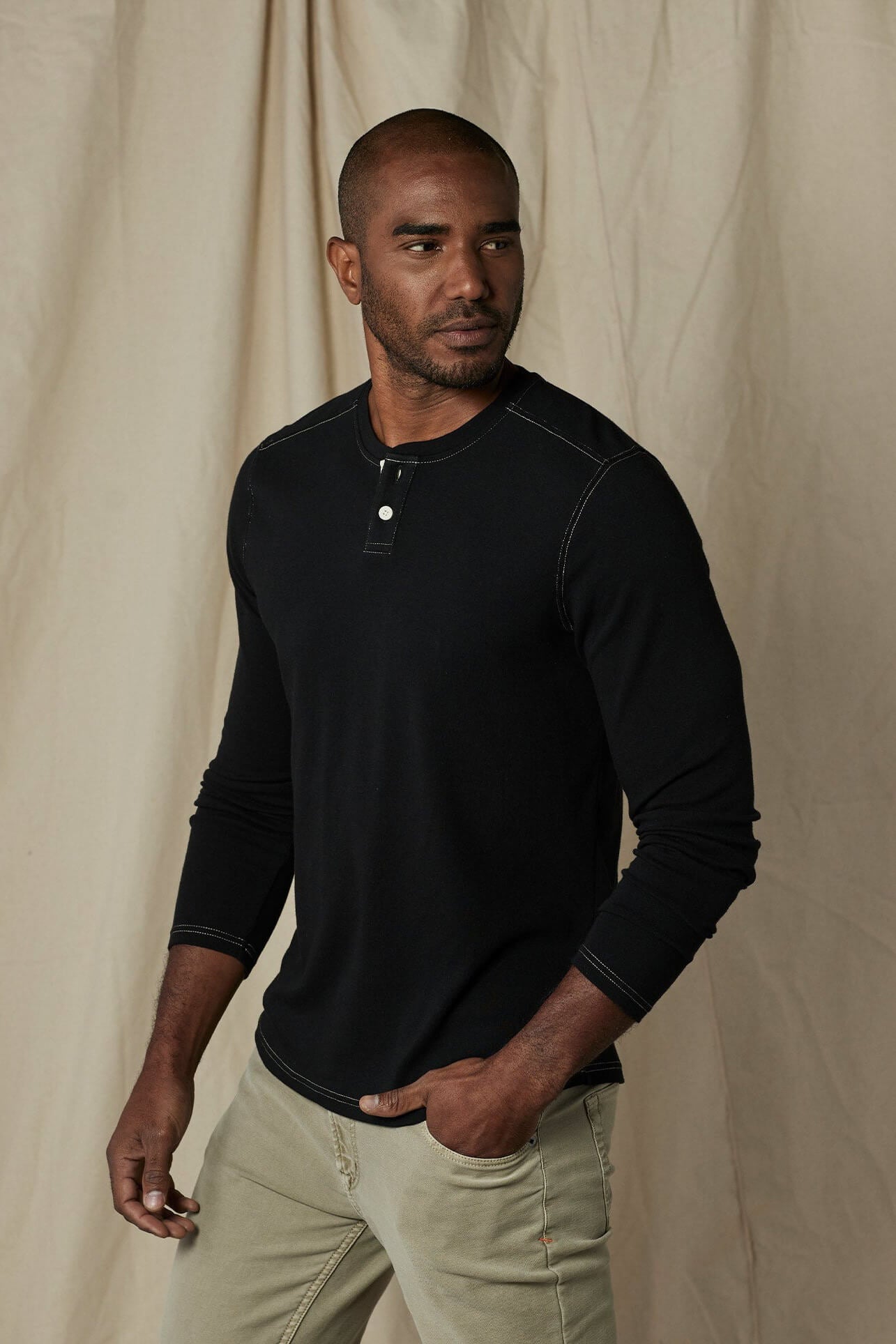 The Normal Brand puremeso two button henley in black