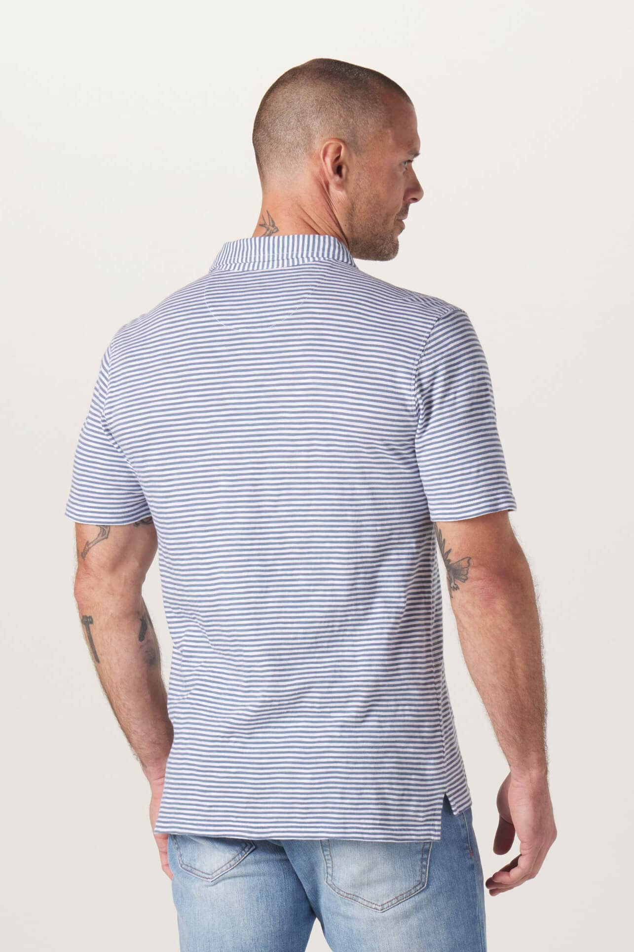 The Normal Brand vintage slub pocket pullover in blue stripe