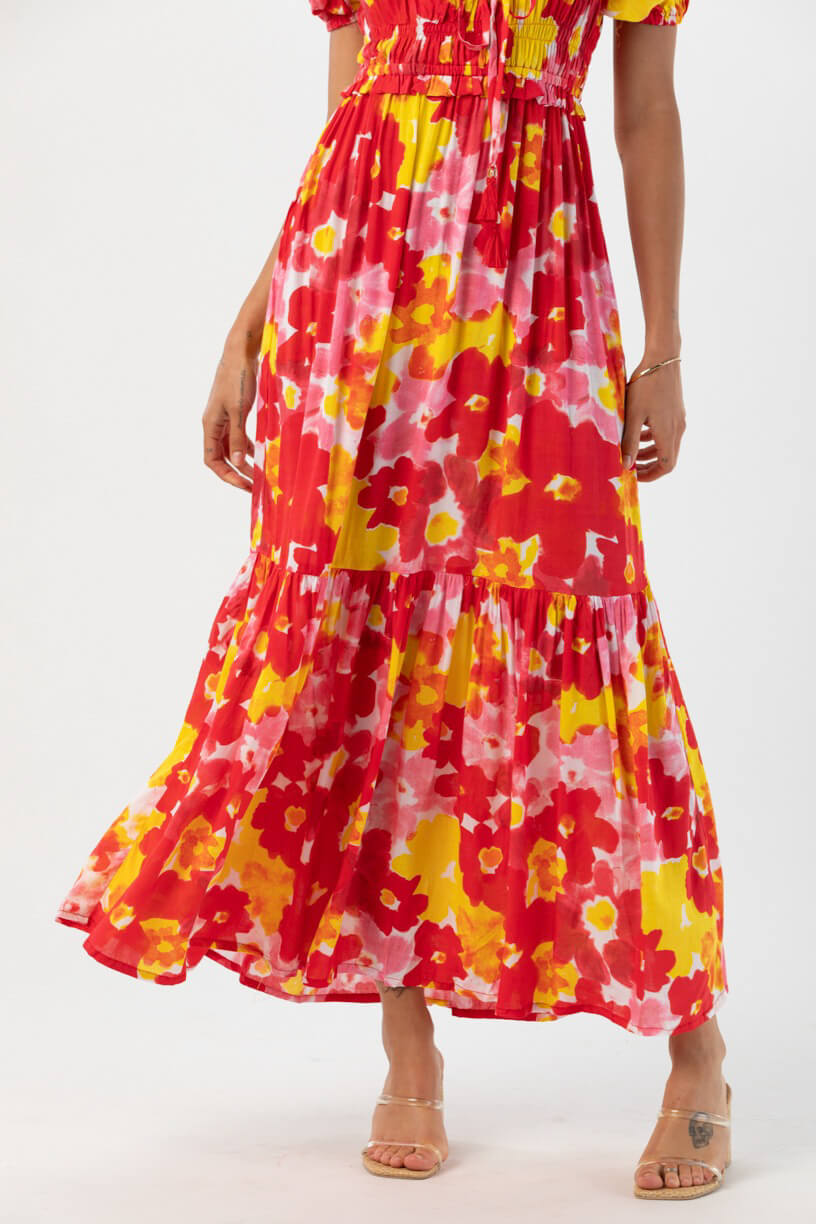 Tiare Hawaii blossom maxi dress in watercolor dreams red