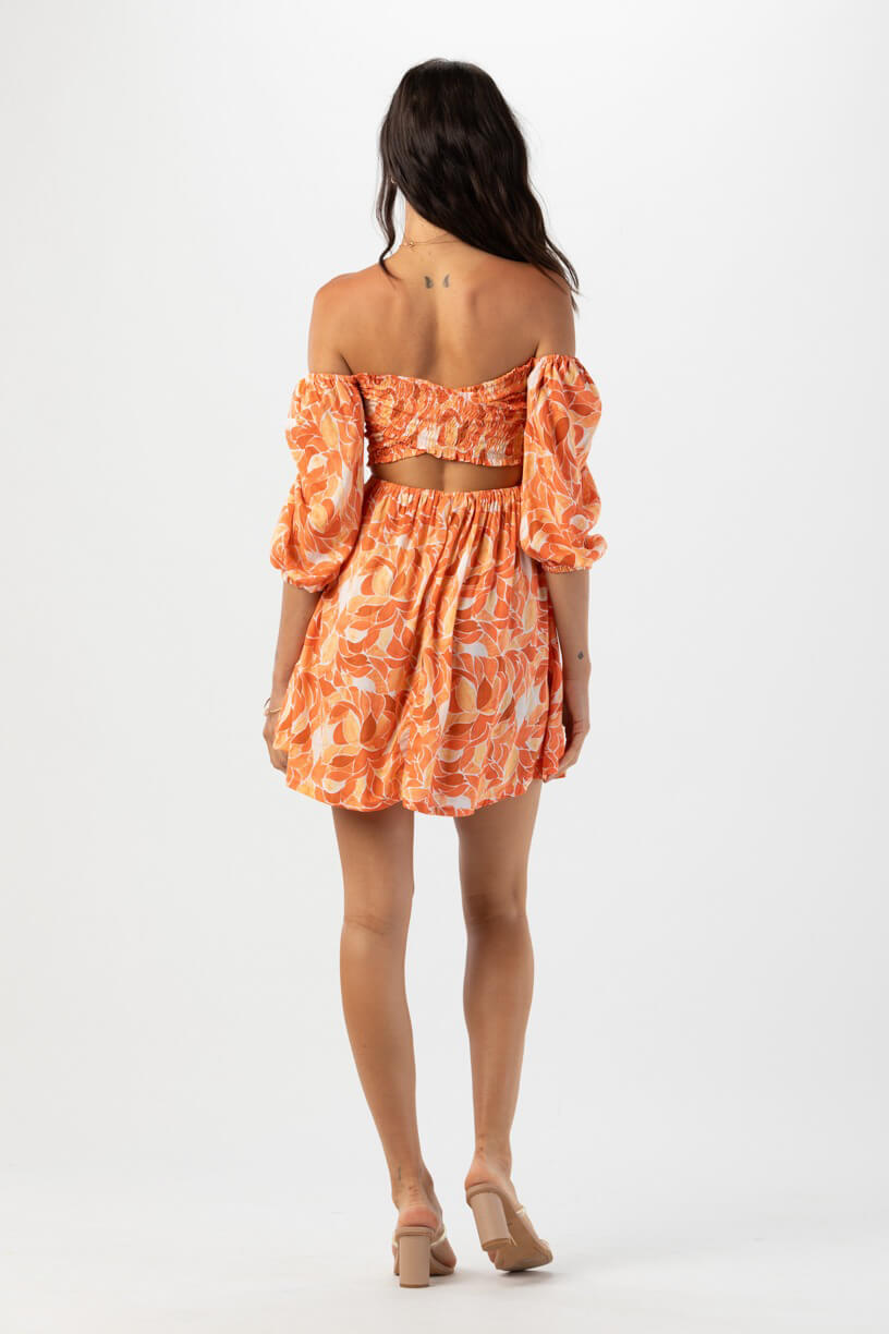 Tiare Hawaii Callum mini dress in gold scattered petals