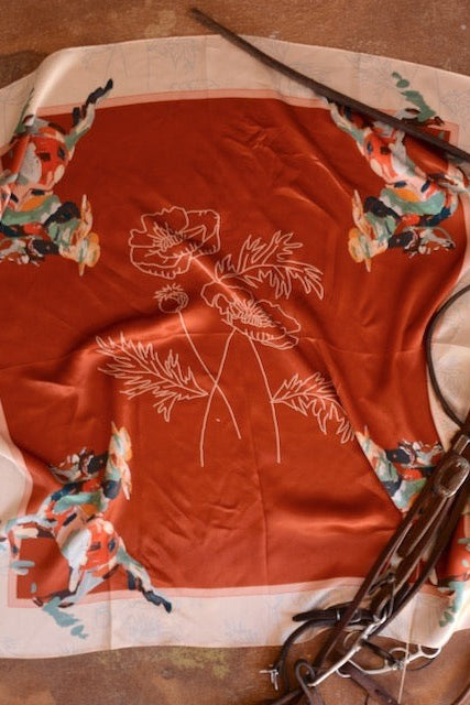 Tirzah Lane Art Poppy Cowgirl Mulberry Silk Scarf